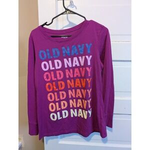 Old Navy Womens Purple Long Sleeve Rainbow Graphic Logo Tee Shirt Large L
